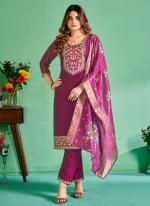 Silk Magenta Festival Wear Embroidery Work Readymade Kurti Set